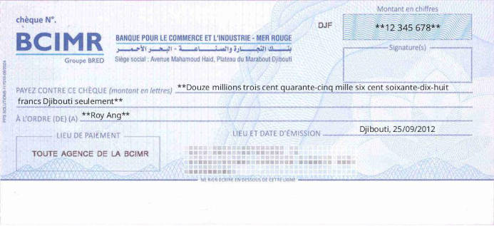 Write BCIMR Cheque Online Free Online Cheque Writer for BCIMR in Djibouti