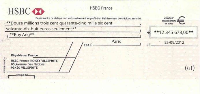 Write HSBC France Cheque Online Free Online Cheque Writer for HSBC France in France